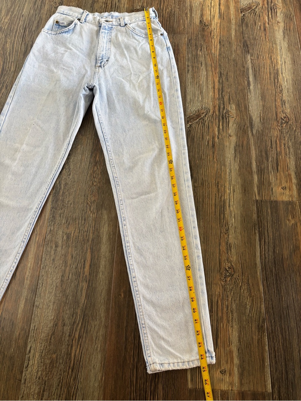 *FLAWS* Vtg Lee High Waist Tapered Light Wash Denim Jeans 10L Western Yoke 80s - Picture 4 of 16